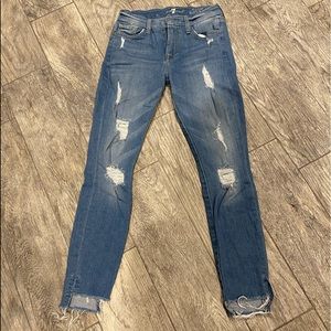 NWOT, 7 For All Mankind, size 24, “the ankle”, distressed, skinny jeans